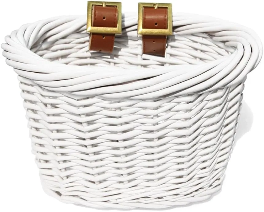 01549 Kids Front Handlebar Wicker Bike Basket, Leather Straps