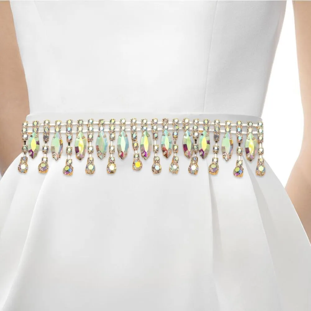 1 Yard Rhinestone Tassel Chain Trim, Crystal Close Chain Applique, for Sewing Crafts Wedding Bridal Party Christmas DIY Decoration