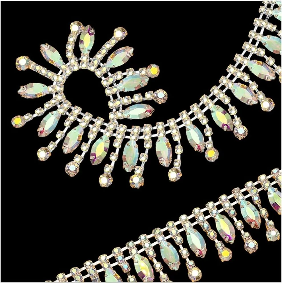 1 Yard Rhinestone Tassel Chain Trim, Crystal Close Chain Applique, for Sewing Crafts Wedding Bridal Party Christmas DIY Decoration