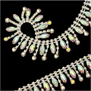 1 Yard Rhinestone Tassel Chain Trim, Crystal Close Chain Applique, for Sewing Crafts Wedding Bridal Party Christmas DIY Decoration