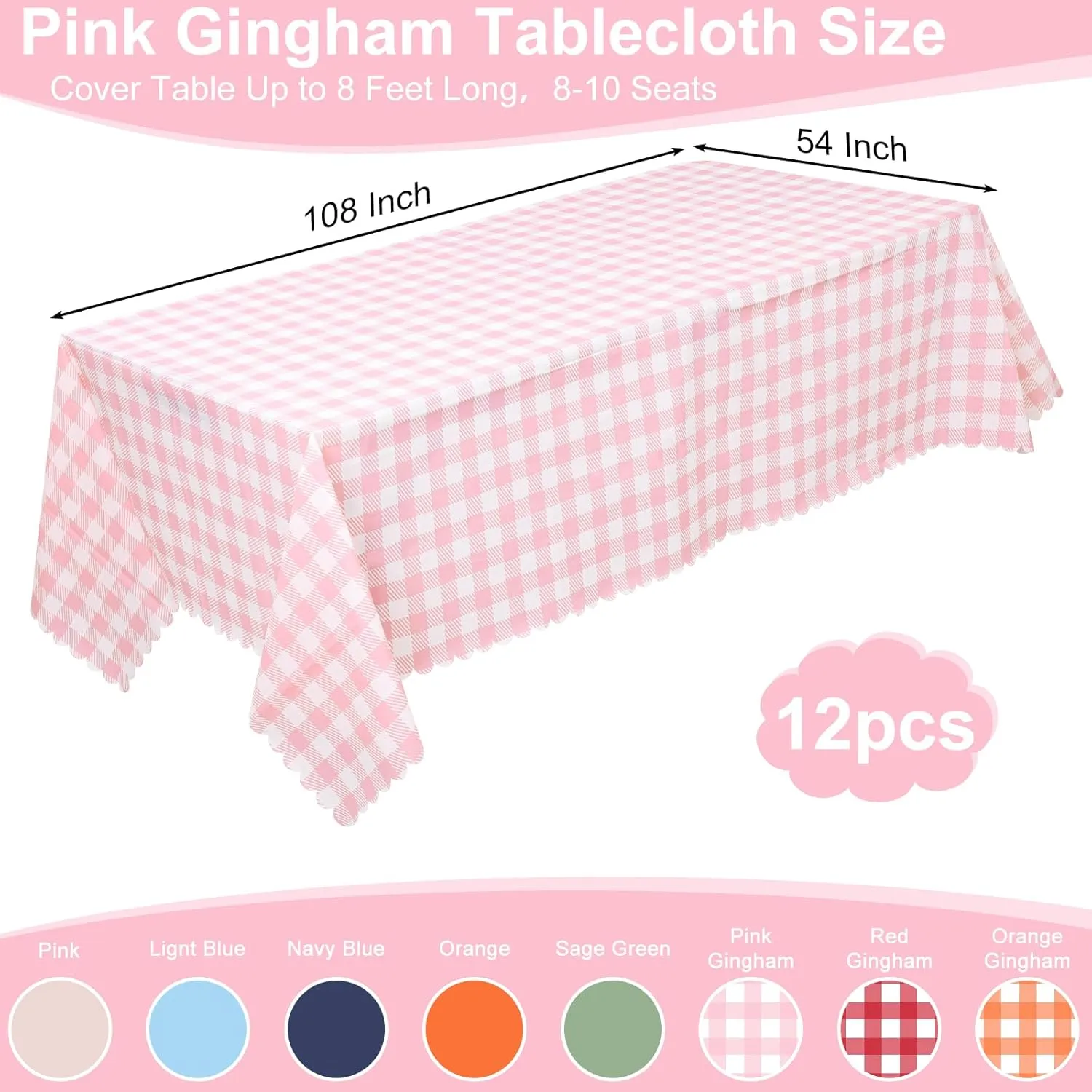 12 Pack Pink Gingham Tablecloth, 54 X 108Inch Plastic Pink Table Checkered Tablecloth Waterproof Pink and White Spring Checkered Tablecloths for Mothday’s Day Picnic Birthday Barbecue Parties