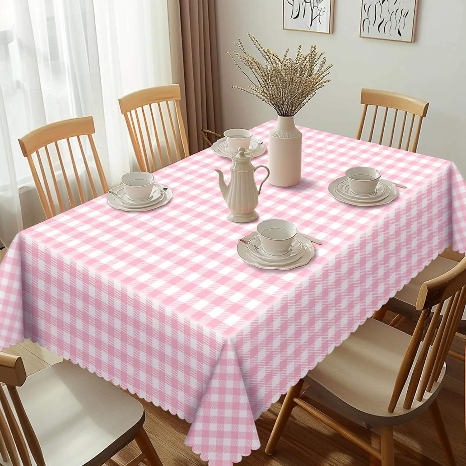 12 Pack Pink Gingham Tablecloth, 54 X 108Inch Plastic Pink Table Checkered Tablecloth Waterproof Pink and White Spring Checkered Tablecloths for Mothday’s Day Picnic Birthday Barbecue Parties