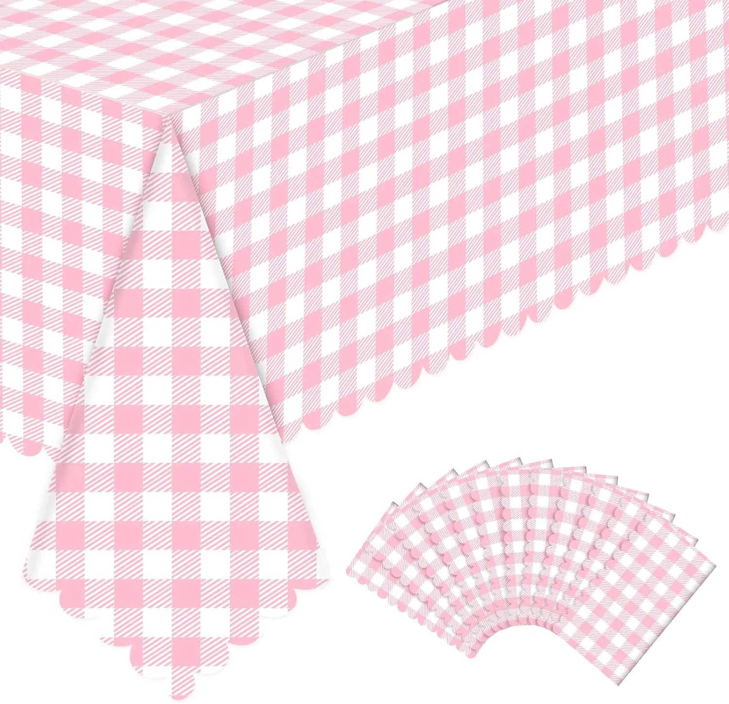 12 Pack Pink Gingham Tablecloth, 54 X 108Inch Plastic Pink Table Checkered Tablecloth Waterproof Pink and White Spring Checkered Tablecloths for Mothday’s Day Picnic Birthday Barbecue Parties