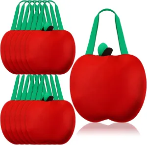 12 Pcs Apple Gift Bags Bulk Reusable Graduation Gift Red Apple Shaped Fabric Tote Bag with Handle for Teacher Student Graduation Back to School Exchange Supplies Thank You Party Favors