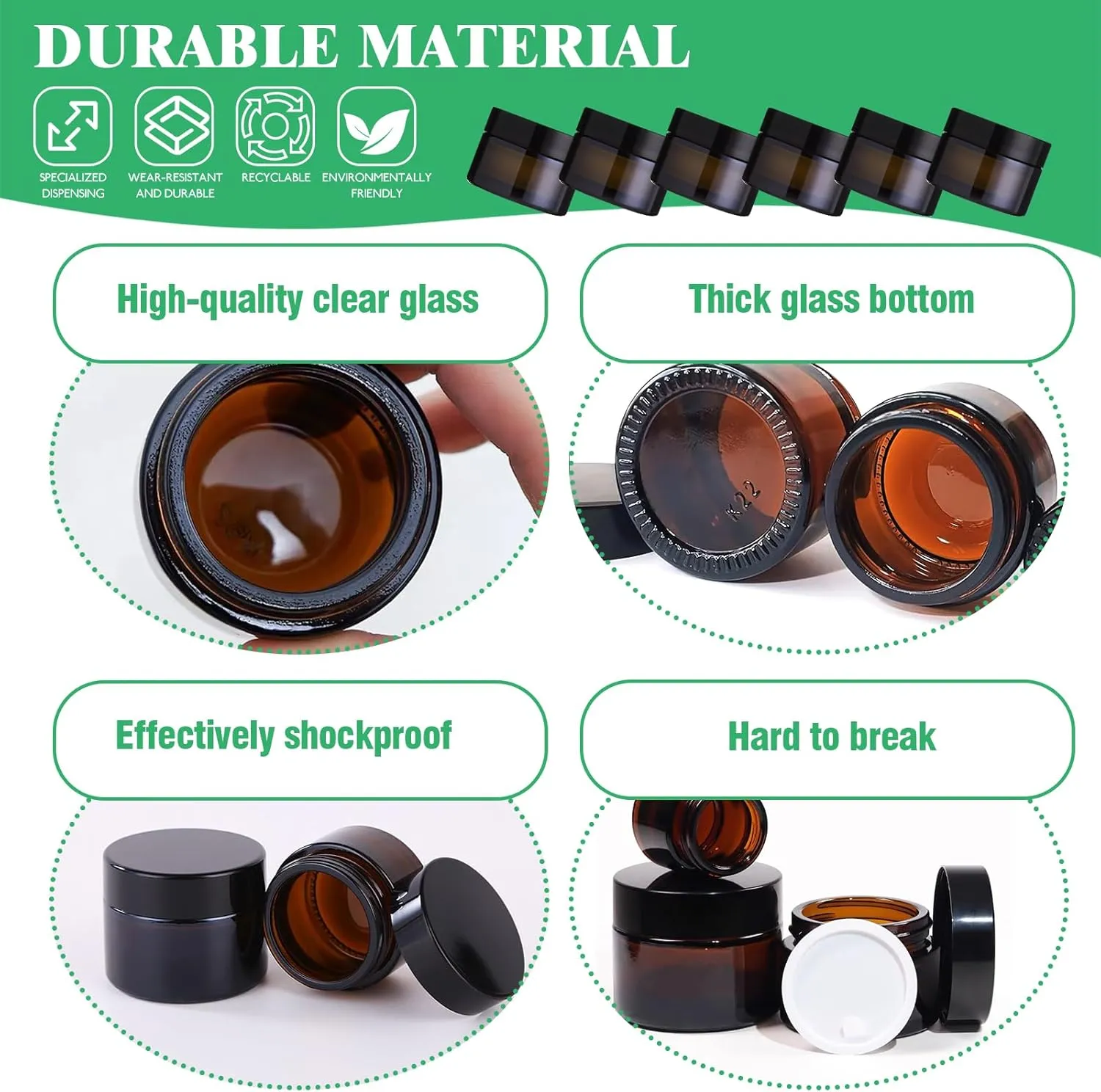 120Pcs 20g Amber Glass Jars Assortment Kit with Inner Liners and Black Lids, Spoons and blank labels for Storing Lip and Body Scrub, Lotion, Body Butter, Bath Salts