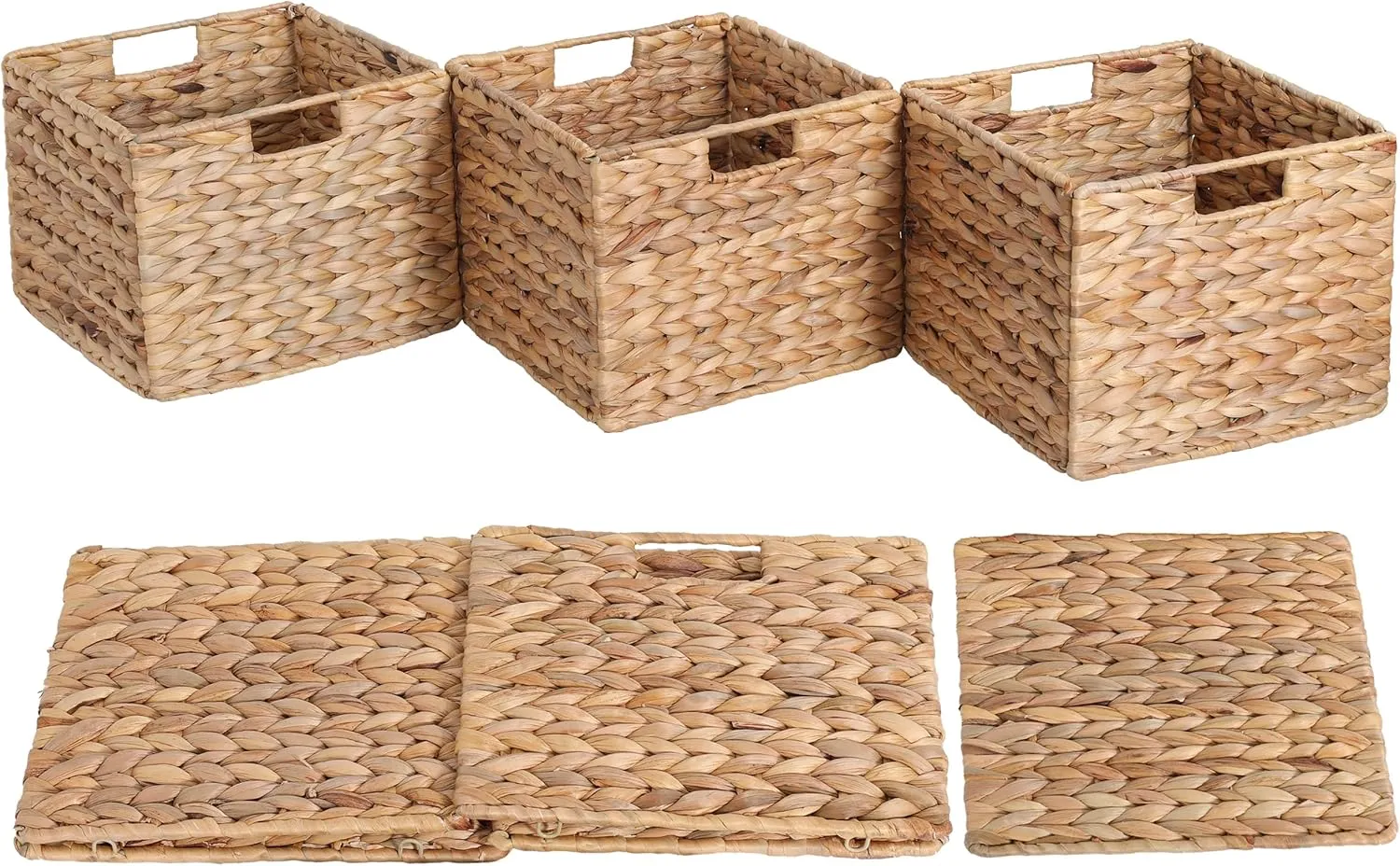 12x12x10 Water Hyacinth Folding Cube Wicker Storage Basket for Shelves, Pantry, Kitchen Organization and Storage