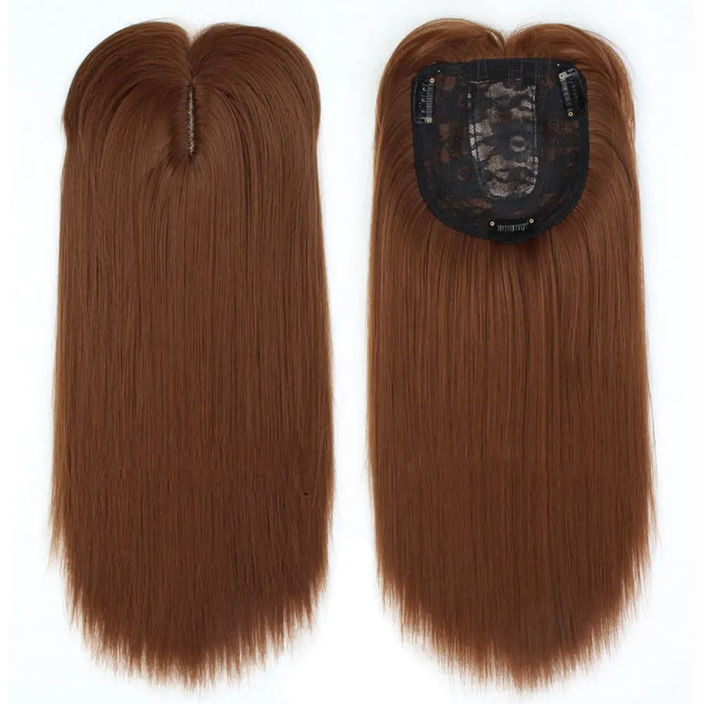 14" Shoulder-Length Straight Toupee Clip in Forehead Hairpiece for Thinning Hair Auburn