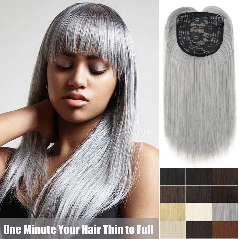 14" Shoulder-Length Straight Toupee Clip in Forehead Hairpiece for Thinning Hair Auburn