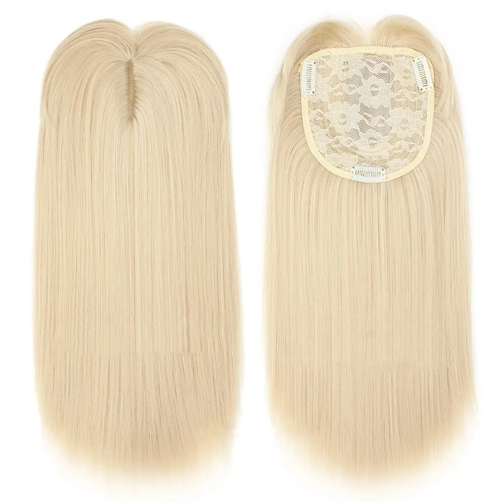 14" Shoulder-Length Straight Toupee Clip in Forehead Hairpiece for Thinning Hair Black Brown