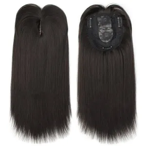 14" Shoulder-Length Straight Toupee Clip in Forehead Hairpiece for Thinning Hair Black Brown