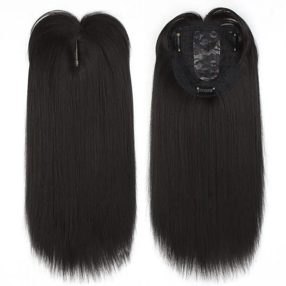 14" Shoulder-Length Straight Toupee Clip in Forehead Hairpiece for Thinning Hair Black