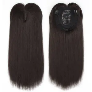 14" Shoulder-Length Straight Toupee Clip in Forehead Hairpiece for Thinning Hair Chocolate