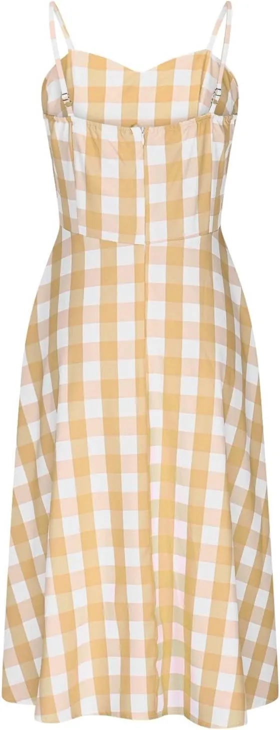 1950s Retro Plaid Dress for Women 60s Rockabilly Homecoming Pinup Gingham Dresses Vintage Spaghetti Strap Hepburn Dress