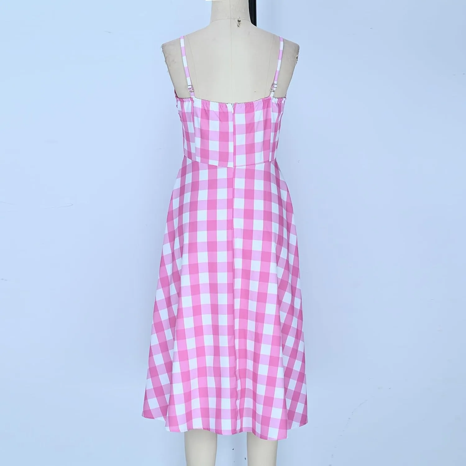 1950s Retro Plaid Dress for Women 60s Rockabilly Homecoming Pinup Gingham Dresses Vintage Spaghetti Strap Hepburn Dress
