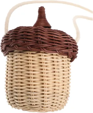 1Pc Mini Acorn Shape Rattan Woven Cross Body Hanging Basket for Cute Storage Basket Stylish Rattan Bag Present for Exquisite Craftsmanship for Home Decor and Photo