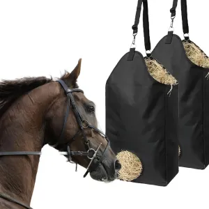 2 Pcs Goat Hay Feeder Horse Hay Bags Large Capacity Feeding Bag, Hay Nets Slow Feed Hay Bag Less Hay Waste Tote Bag with Metal Ring and Adjustable Strap for Sheep, Goats, Horses