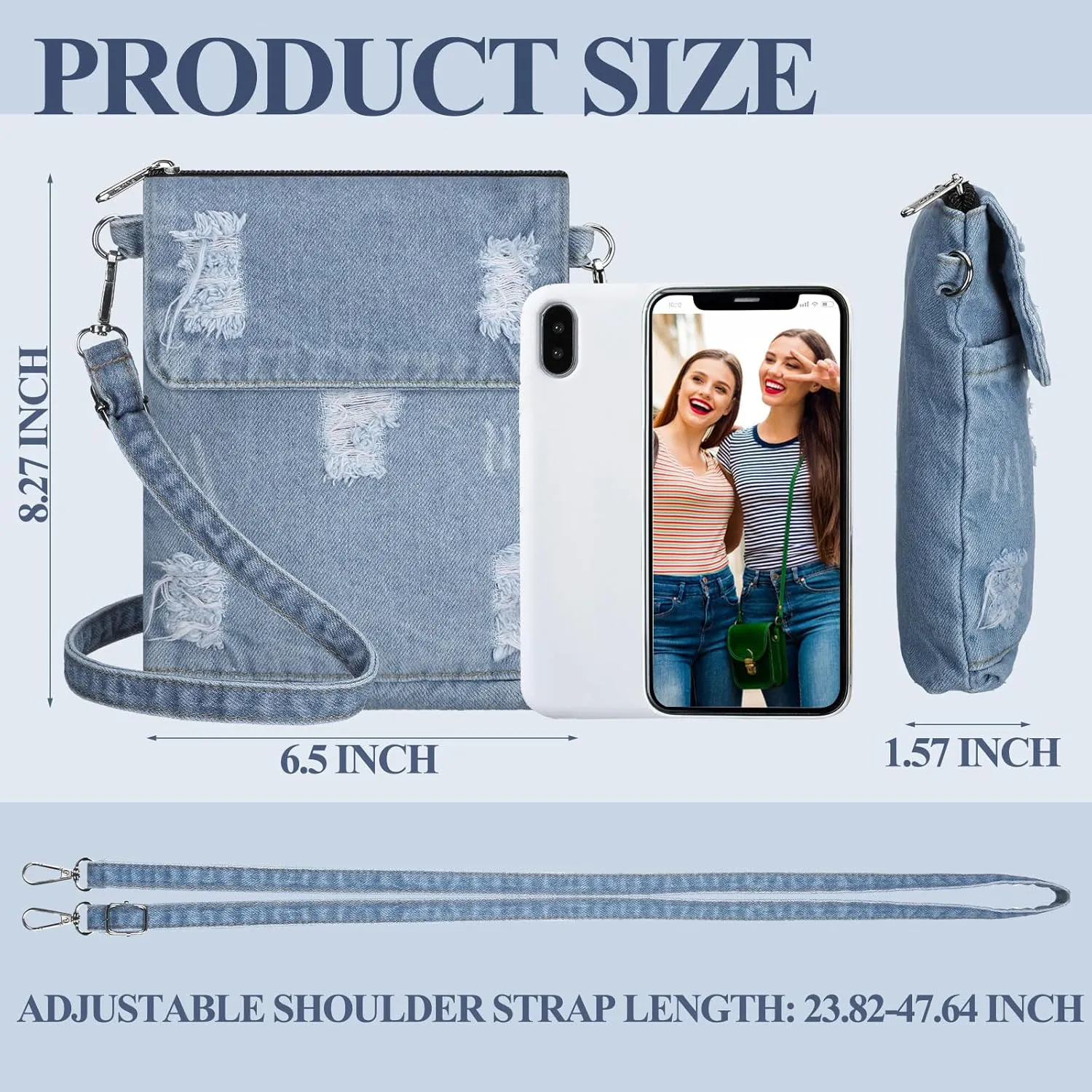 2 Pcs Small Denim Purses Crossbody Bags Jean Shoulder Handbag Adjustable Retro Denim Cell Phone Bags for Women