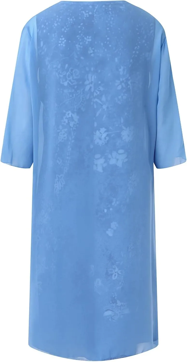2 Pieces Mother of The Bride Dresses for Wedding with Jacket Knee Length Lace Applique Wedding Guest Dresses for Women