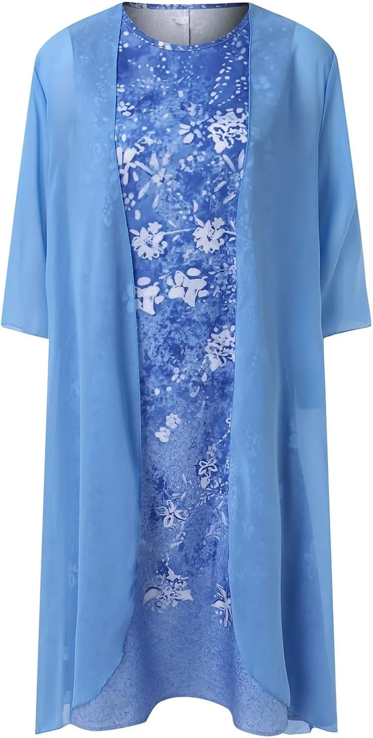 2 Pieces Mother of The Bride Dresses for Wedding with Jacket Knee Length Lace Applique Wedding Guest Dresses for Women