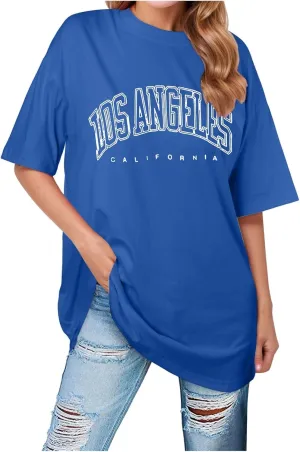 2025 Los Angeles California Tops for Women Trendy Summer Loose T Shirts Casual Letter Print Tshirt Loose Fit Cute Y2K