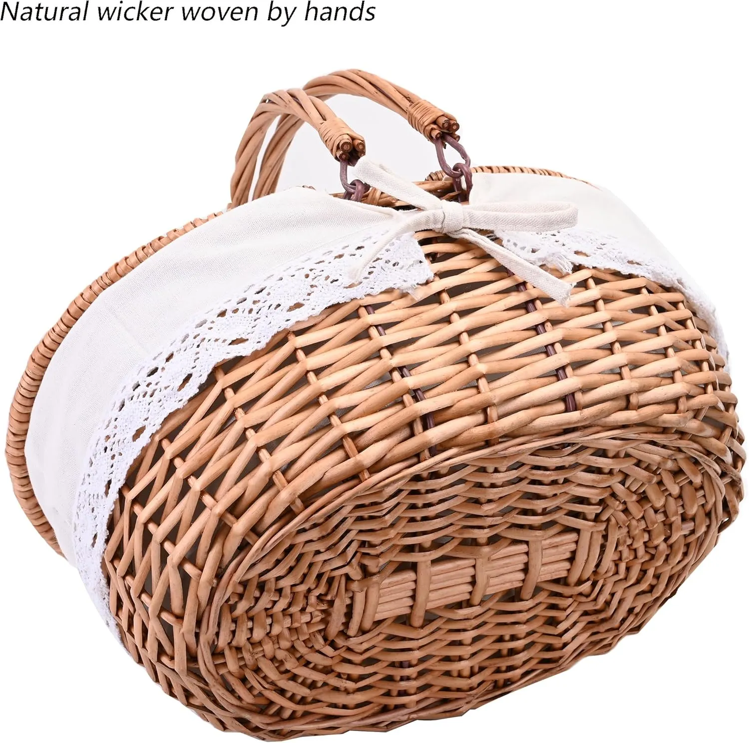 20L Wicker Picnic Basket with Removable Liner Empty Picnic Baskets with Lid, Picnic Hamper with Foldable Handles for Picnic, Natural Color, Large