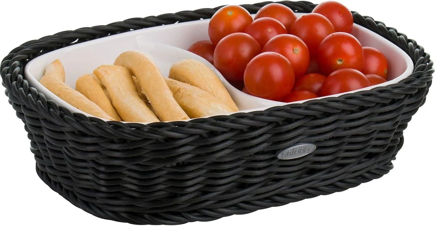 2101619160 Rectangular 2 Porcelain Divided Basket, Black