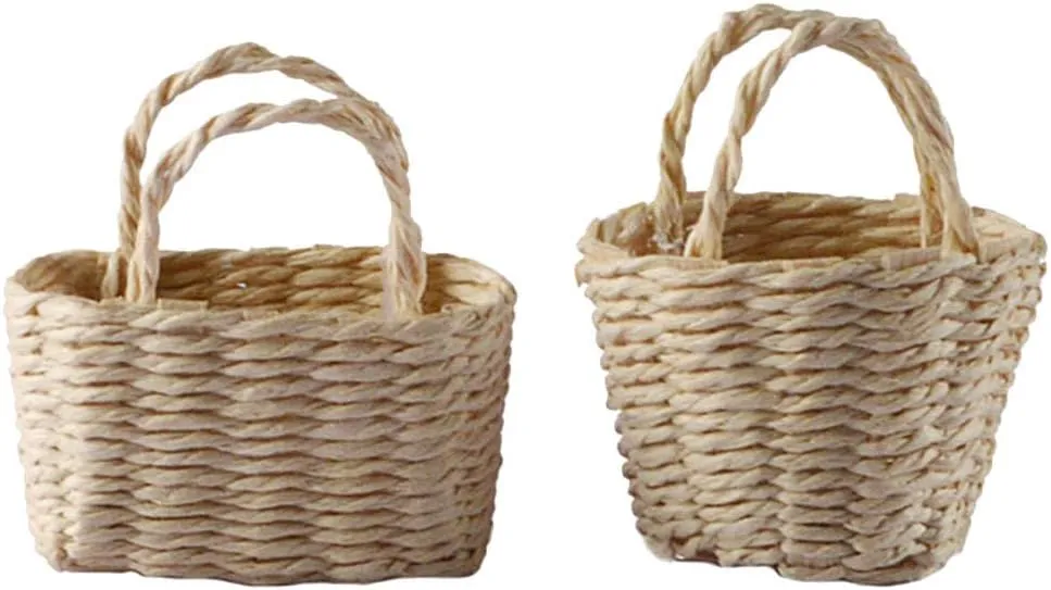 2Pcs Miniature Woven Bamboo Baskets for Dollhouse Decor Handheld Easter Basket Props for Crafts and Party Favors Stylish Decorative Storage