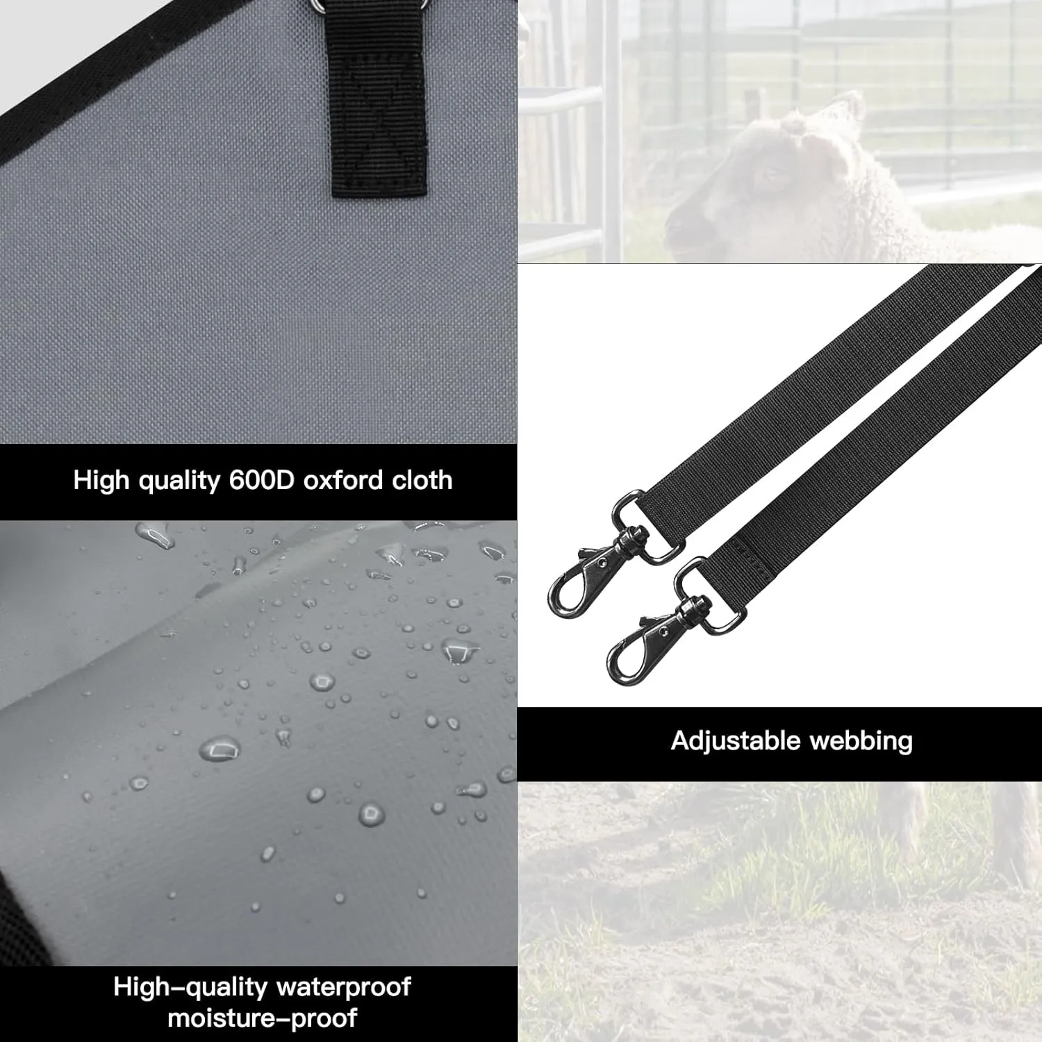3 Packs Goat Hay Feeder,Hay Bags for Goats,Horses,Sheep,Premium 600D Oxford Cloth,with Metal Fastener and Adjustable Open Feed Hole for Slow Feeding. (1 Black 2Grey)