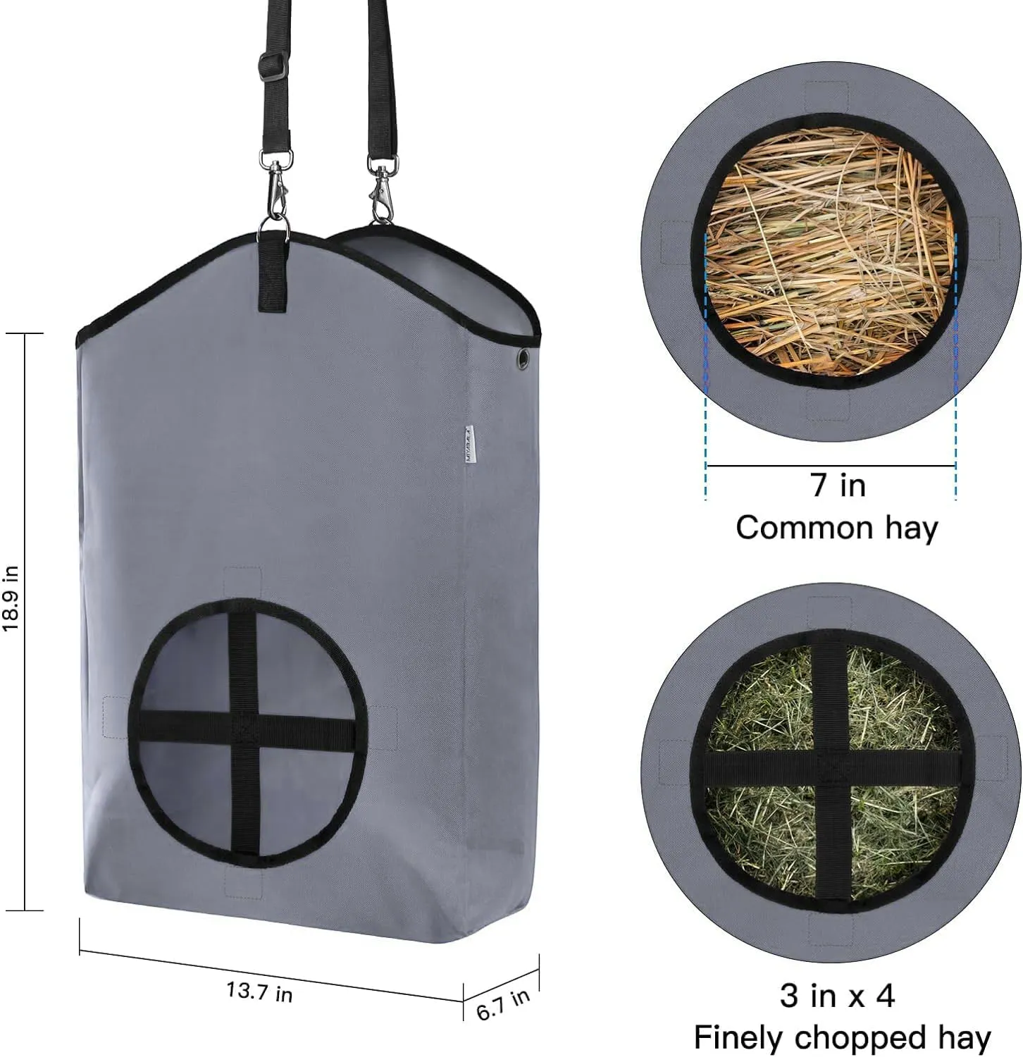 3 Packs Goat Hay Feeder,Hay Bags for Goats,Horses,Sheep,Premium 600D Oxford Cloth,with Metal Fastener and Adjustable Open Feed Hole for Slow Feeding. (1 Black 2Grey)