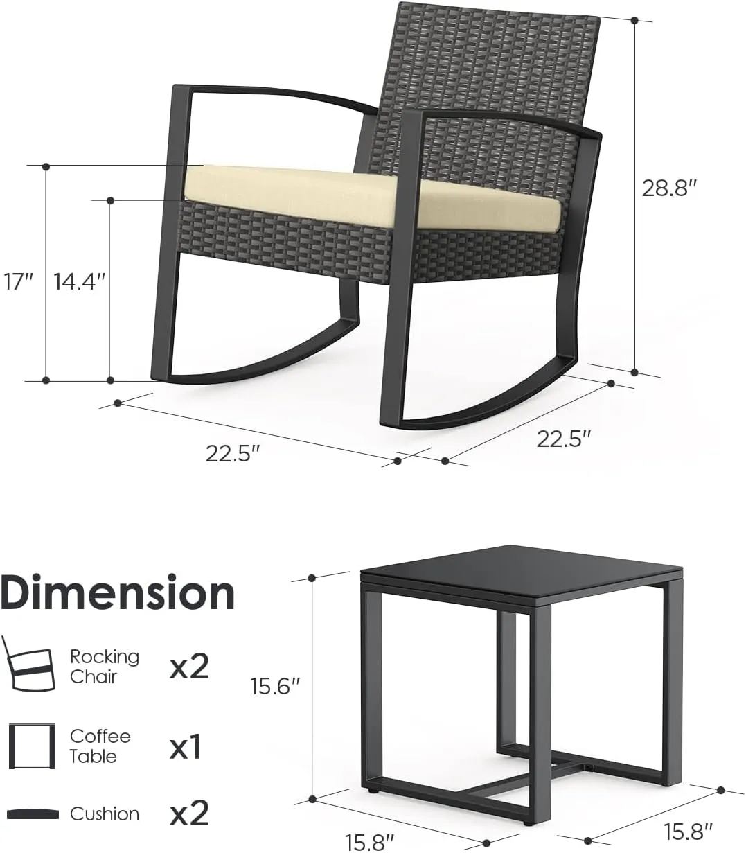 3 Peices Patio Furniture Set Outdoor Wicker Patio Set, Patio Chairs Conversation Set with Coffee Table for Balcony Porch Garden Yard Poolside (Beige)