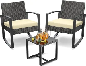 3 Peices Patio Furniture Set Outdoor Wicker Patio Set, Patio Chairs Conversation Set with Coffee Table for Balcony Porch Garden Yard Poolside (Beige)