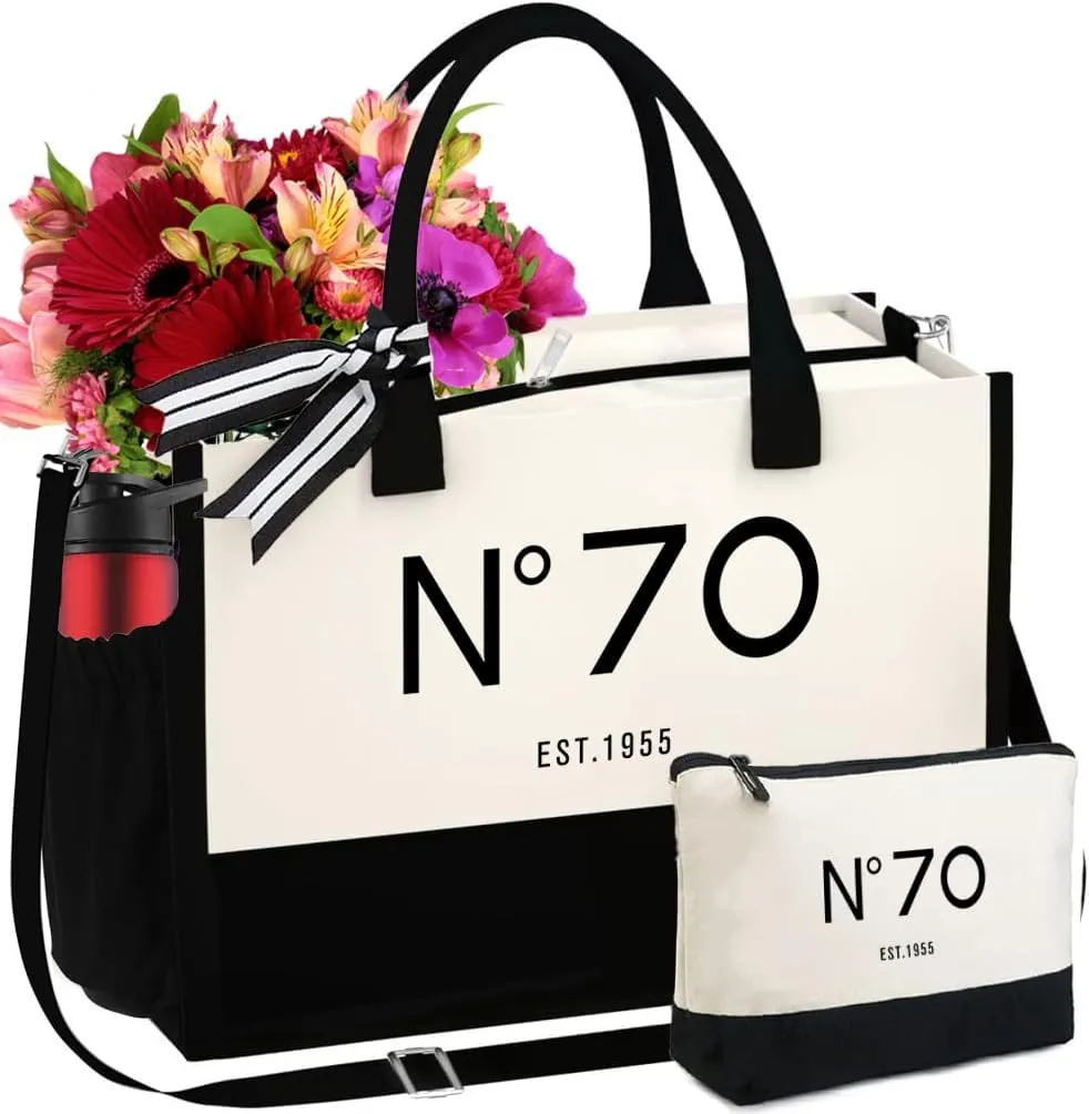 30th/40th/50th/60th/70th Birthday Gift Canvas Tote Bag for Women, Keepsake Beach Bag Party Birthday for Her