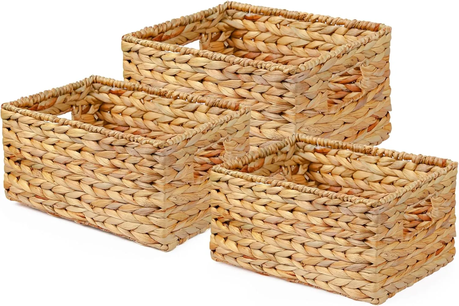 3PCS Wicker Storage Basket, Hyacinth Storage Baskets for Organizing, Large Wicker Baskets for Storage, Woven Basket for Bedroom, Living Room(Large Medium Small)