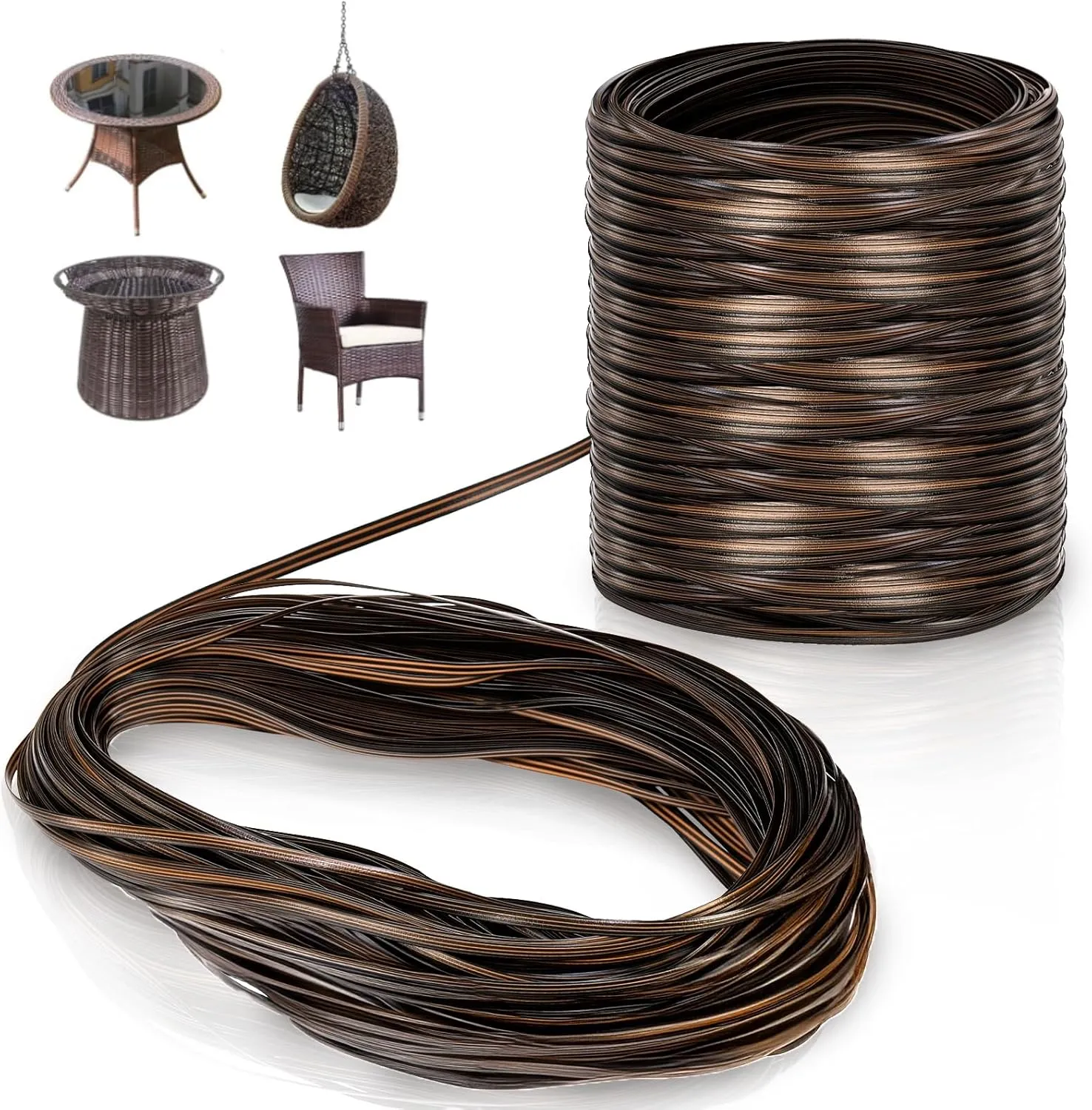 459Ft Wicker Repair Kit, Rattan Patio Chair Sofas Furniture Repair Supplies, Gradiant Coffe Brown Exlong Weaving Webbing Replacement Part for Outdoor Lawn Furniture