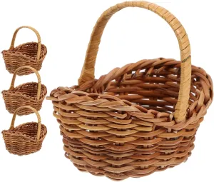 4pcs Mini Woven Baskets Tiny Flower Baskets for Home Decor Rustic Party Favors Dollhouse and Micro Landscaping Rattan Design for Wedding and Events