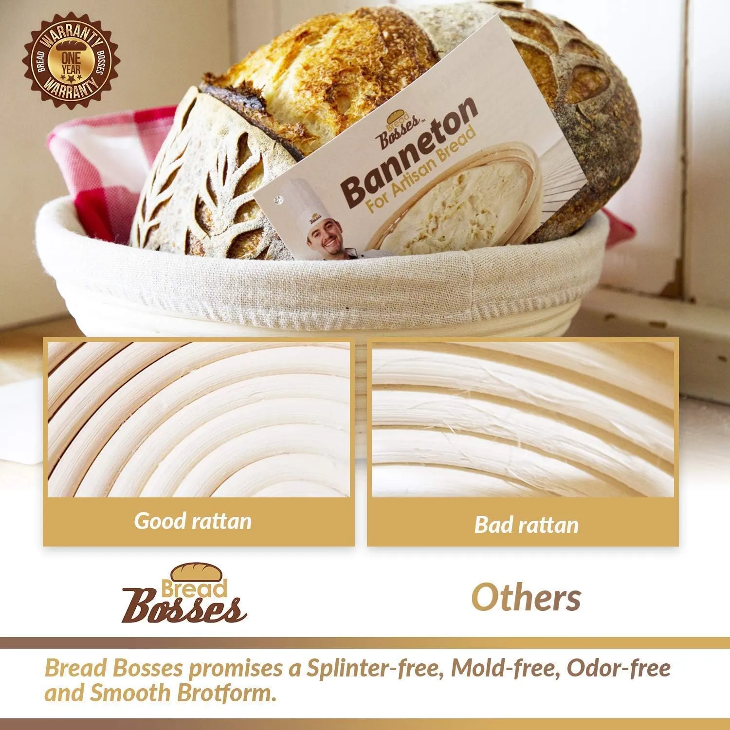9 Inch Bread Banneton Proofing Basket - Baking Bowl Dough Gifts for Bakers Proving Baskets for Sourdough Bread Scraper Tool Starter Proofing