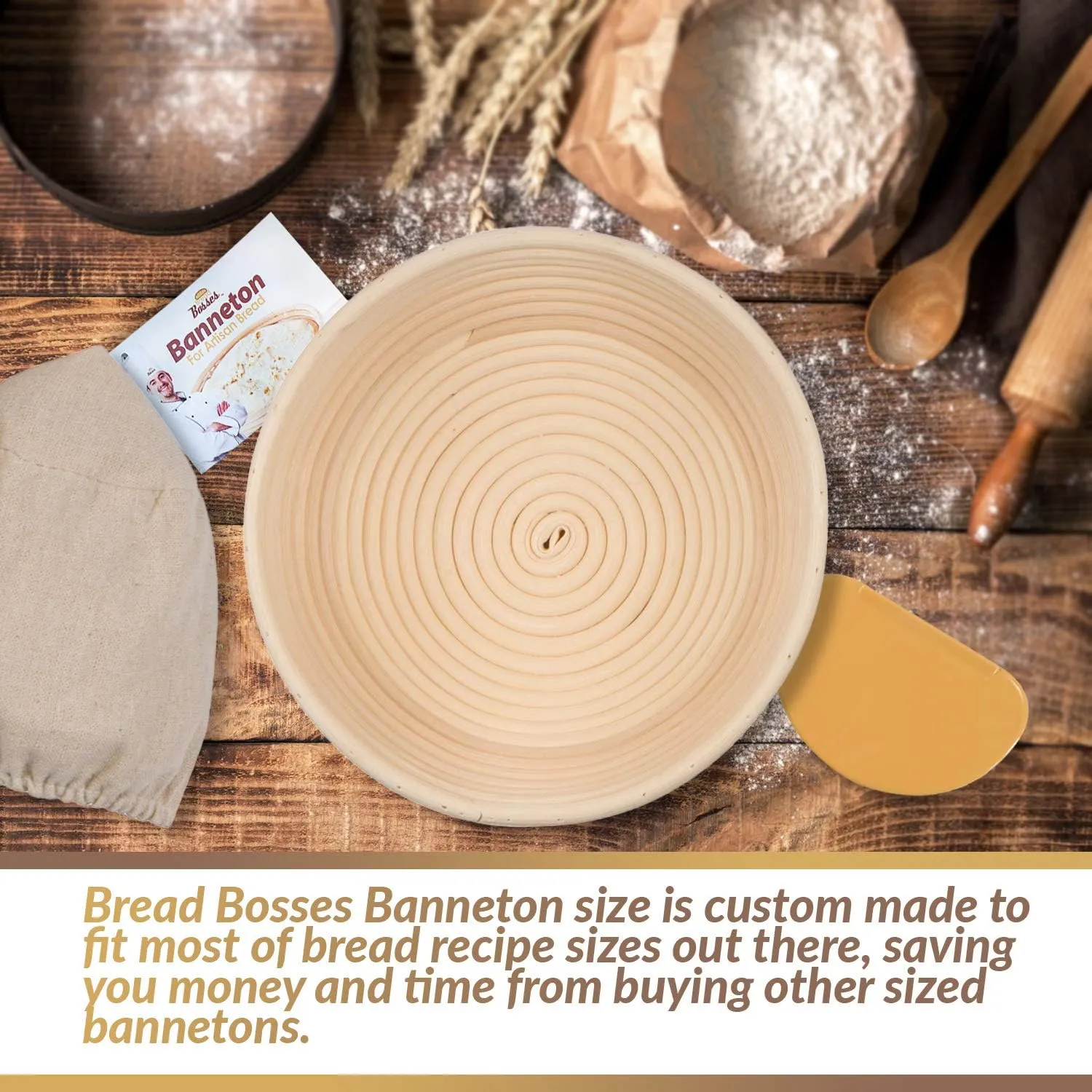 9 Inch Bread Banneton Proofing Basket - Baking Bowl Dough Gifts for Bakers Proving Baskets for Sourdough Bread Scraper Tool Starter Proofing