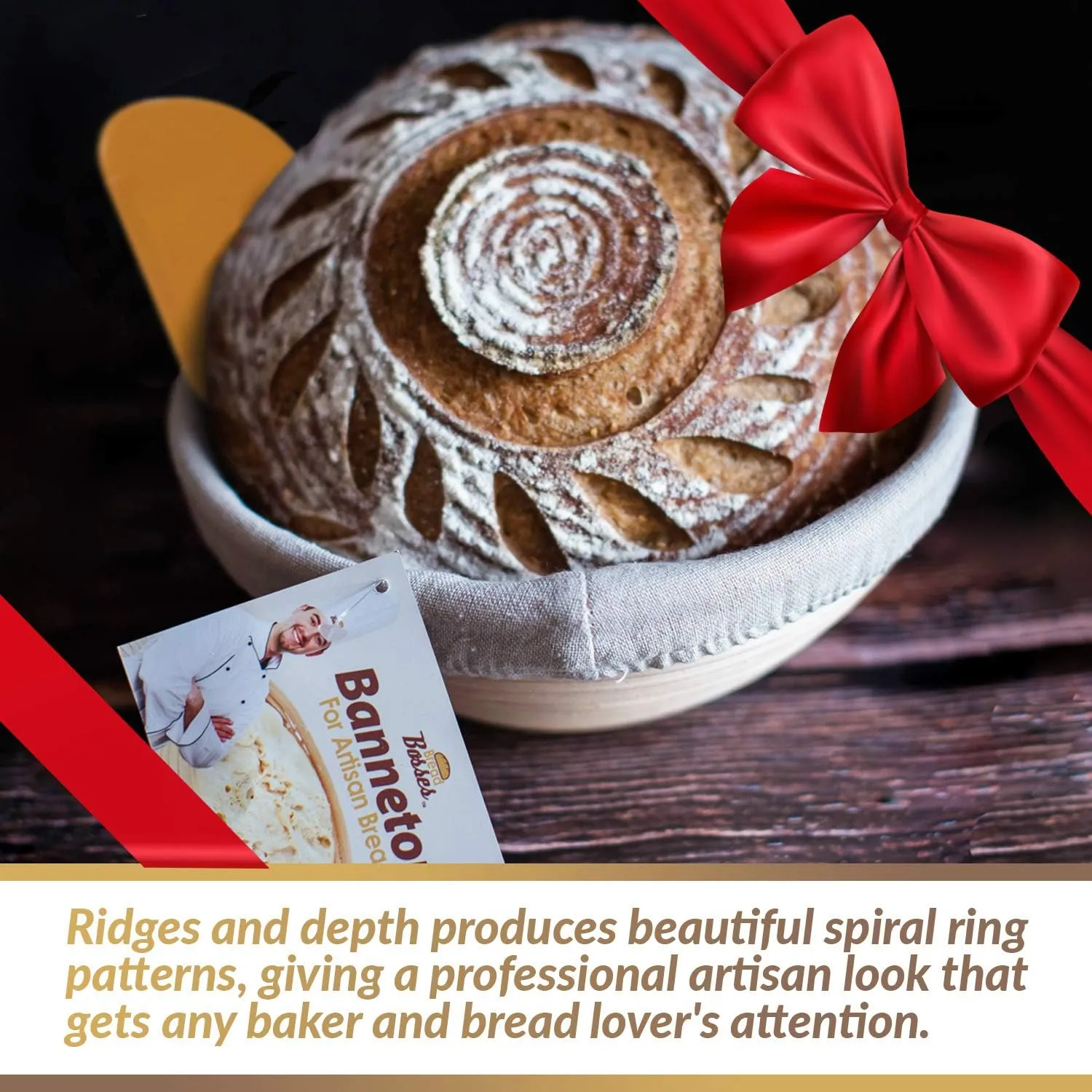 9 Inch Bread Banneton Proofing Basket - Baking Bowl Dough Gifts for Bakers Proving Baskets for Sourdough Bread Scraper Tool Starter Proofing