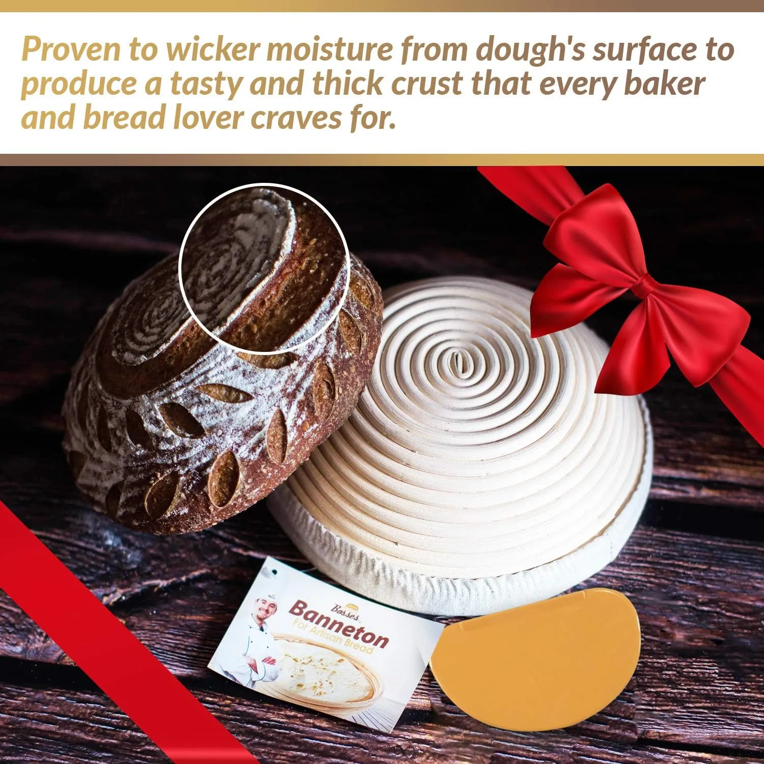 9 Inch Bread Banneton Proofing Basket - Baking Bowl Dough Gifts for Bakers Proving Baskets for Sourdough Bread Scraper Tool Starter Proofing