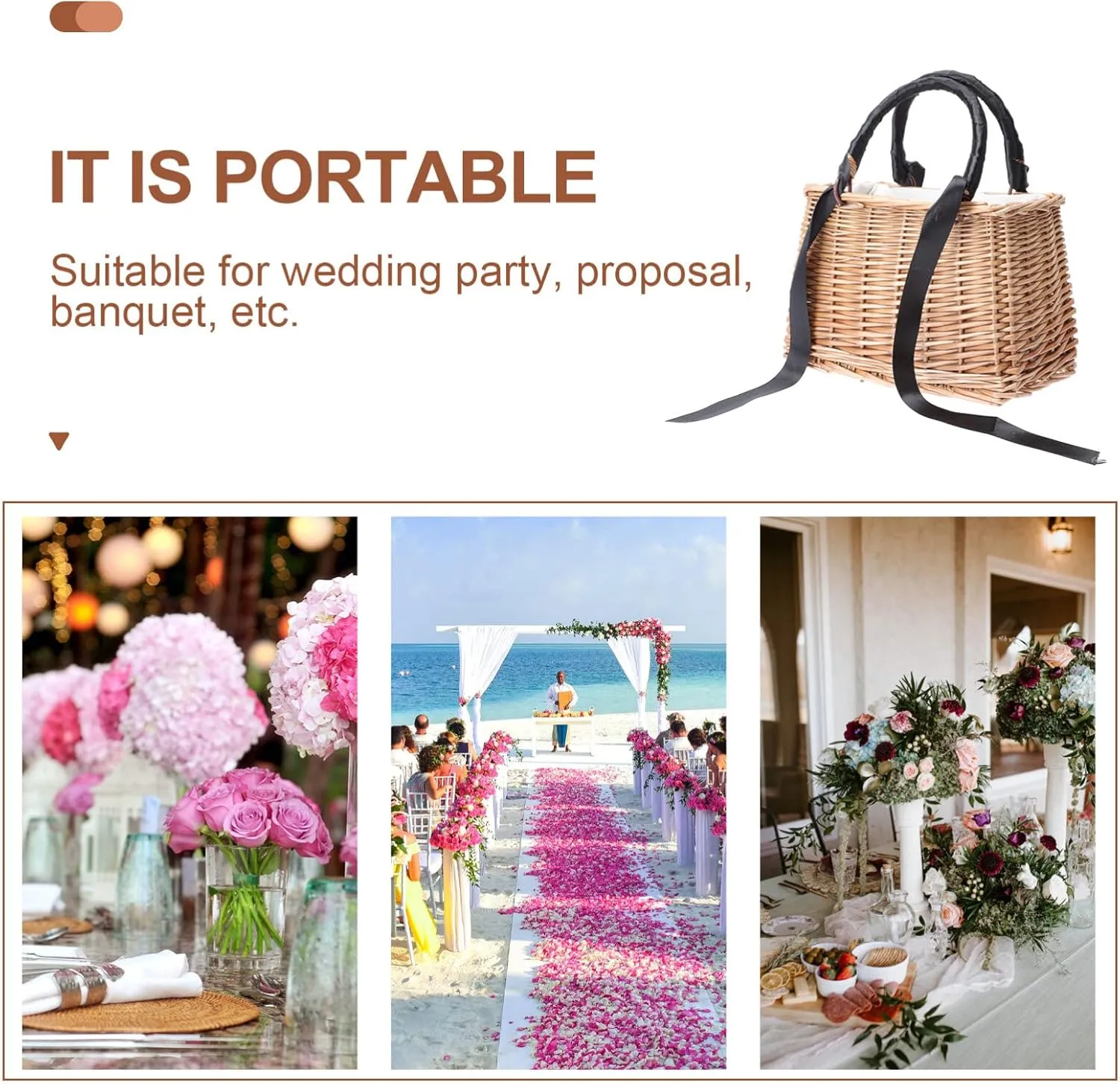 ABOOFAN Natural Handwoven Wicker Handbag,Rectangular Basket Purse Women Straw Tote Boho Style Beach Bag Flower Basket Summer Clutch Rattan Woven Purse Crochet Tote Black
