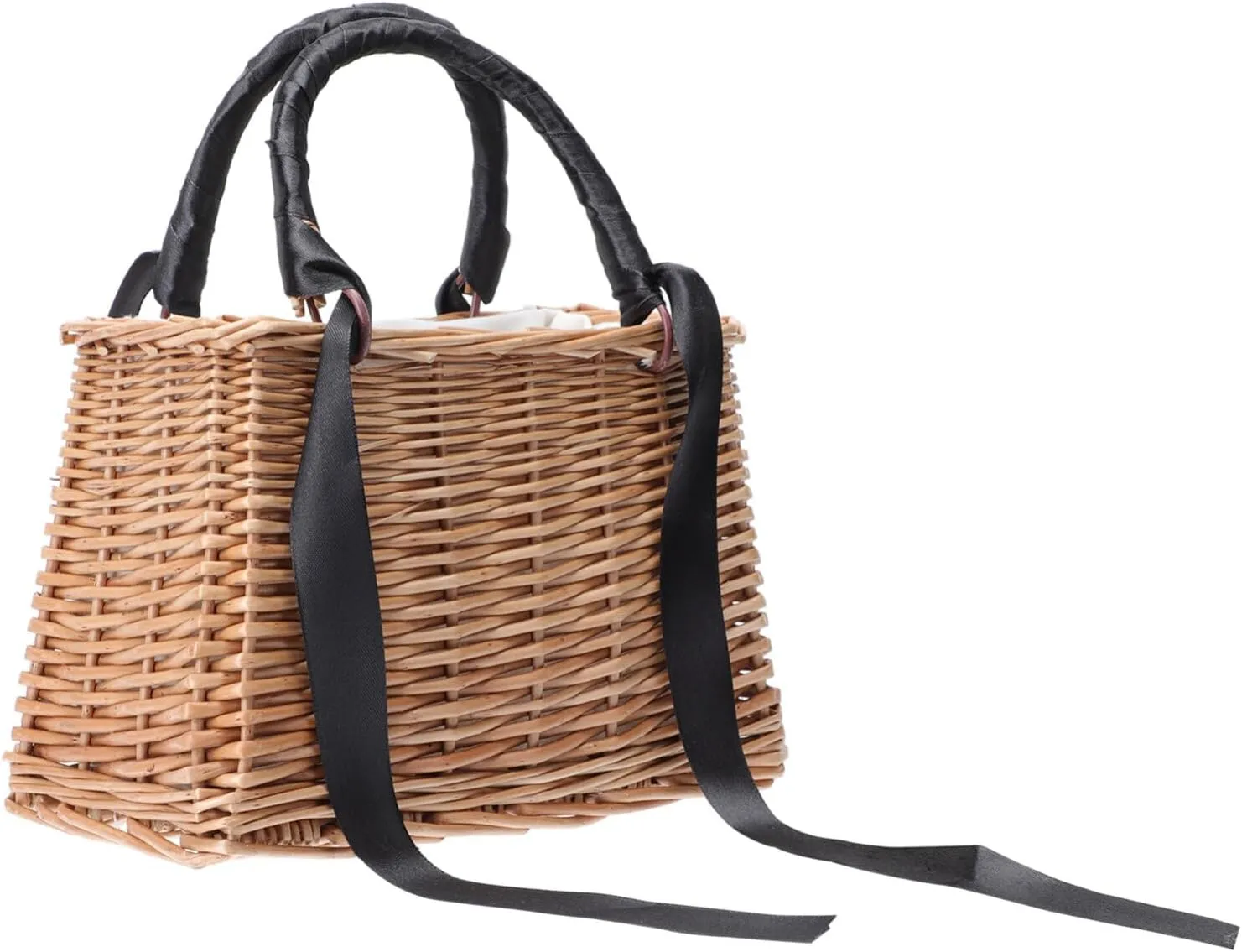 ABOOFAN Natural Handwoven Wicker Handbag,Rectangular Basket Purse Women Straw Tote Boho Style Beach Bag Flower Basket Summer Clutch Rattan Woven Purse Crochet Tote Black
