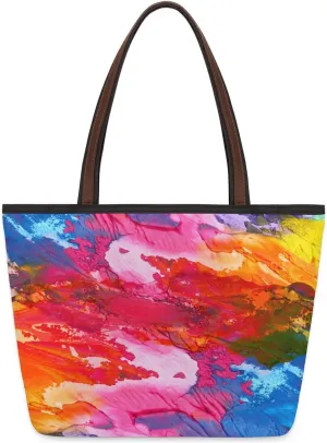 Abstract Colorful Pigment Tote Bag Tote for Women Zipper Womens Handbags Tote Bag for Work Shopping Travel