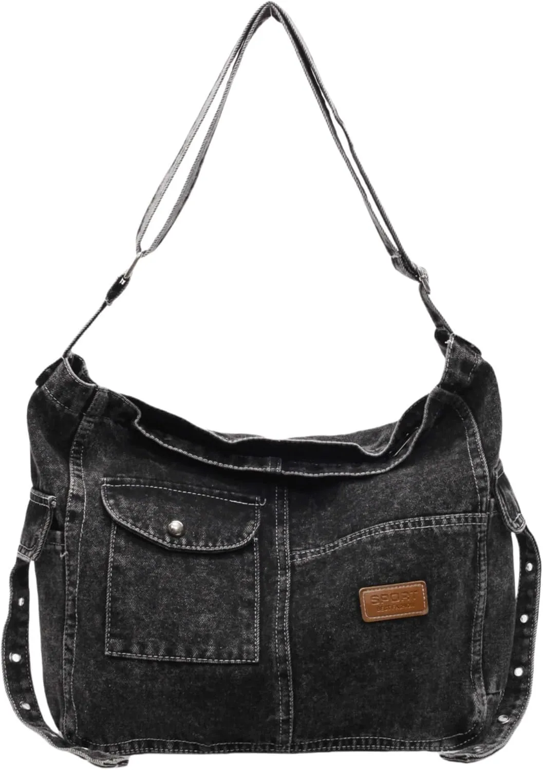 Adjustable Denim Crossbody Bag for Women, Multi Pocket Hobo Purse, Lightweight Shoulder Bag for Daily Use Travel