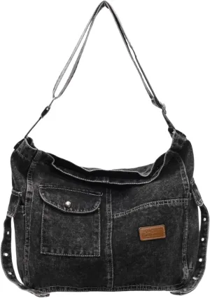 Adjustable Denim Crossbody Bag for Women, Multi Pocket Hobo Purse, Lightweight Shoulder Bag for Daily Use Travel