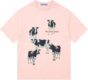 Aelfric Eden Dairy Cow Print Tee Vintage Oversize Shirts Summer Unisex Casual Harajuku Top Tshirt
