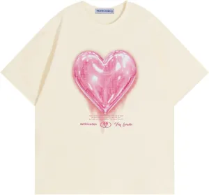 Aelfric Eden Women Love Balloon Graphic Tees Summer Short Sleeve Printed Cotton T Shirts Casual Harajuku Tops