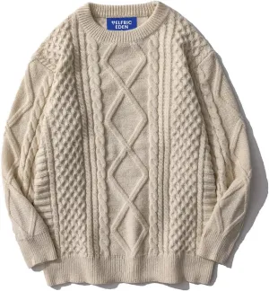 Aelfric Eden Women Sweater Vintage Cable Knit Sweater Casual Oversized Sweater Pullover