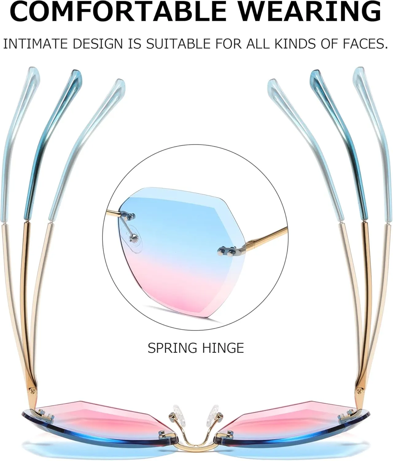 AEVOGUE Sunglasses For Women Oversized Rimless Diamond Cutting Lens Sun Glasses AE0534