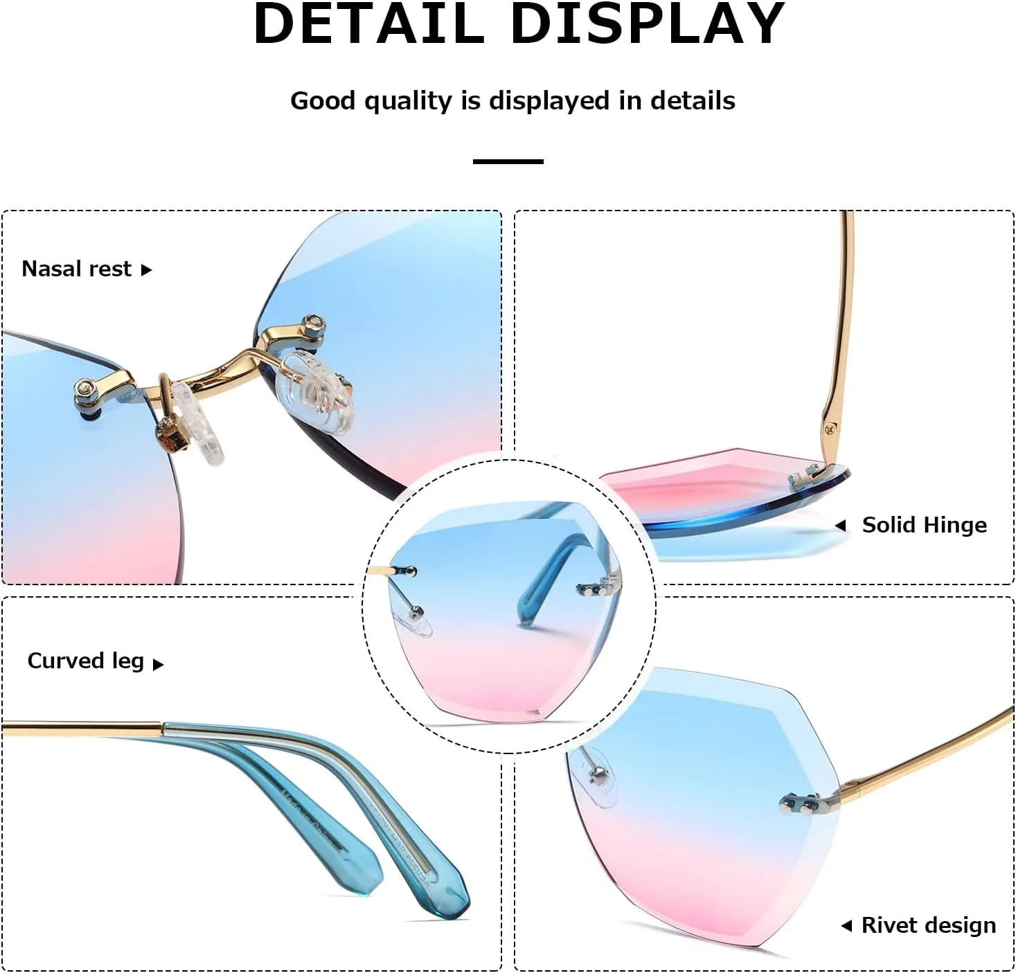 AEVOGUE Sunglasses For Women Oversized Rimless Diamond Cutting Lens Sun Glasses AE0534