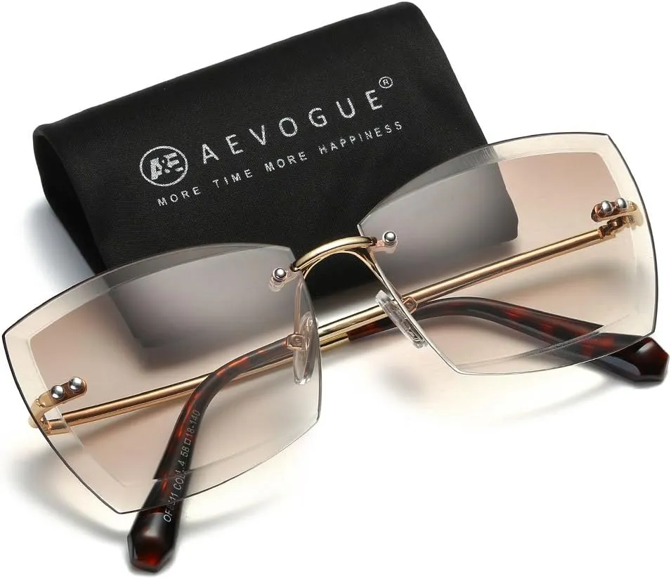 AEVOGUE Sunglasses For Women Oversized Rimless Diamond Cutting Square Glasses AE0528